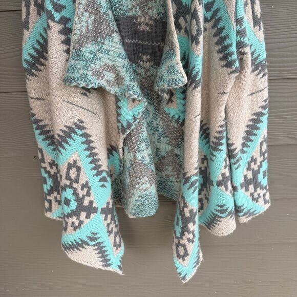 renee c sweater Open Aztec Bohemian Size Medium Wool & Mohair Gray Teal - Picture 3 of 5